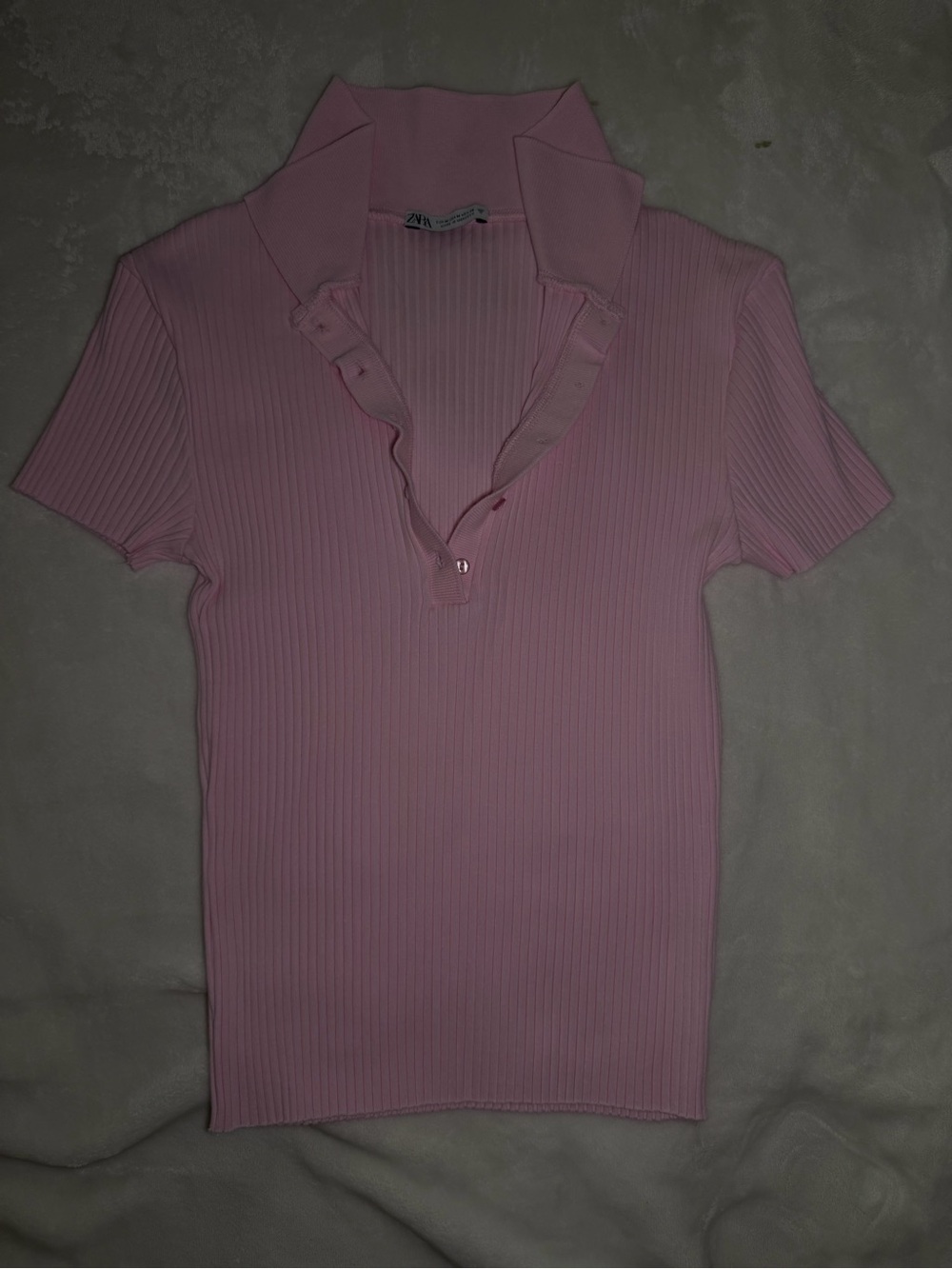 ZARA Pink Ribbed Polo Top – Size M | Never Worn